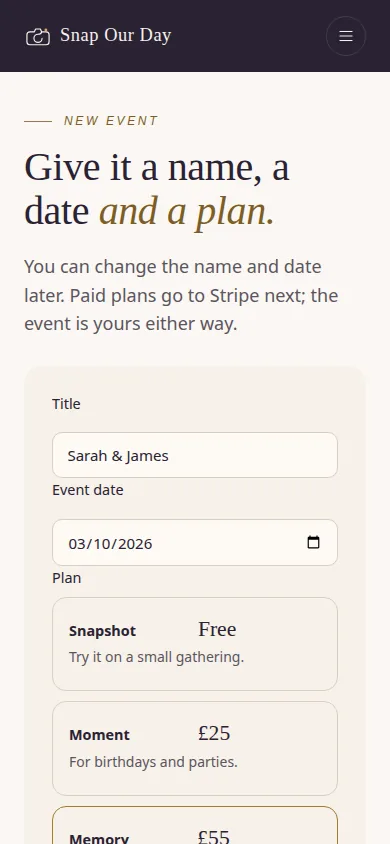 Name it, date it, pick a plan
