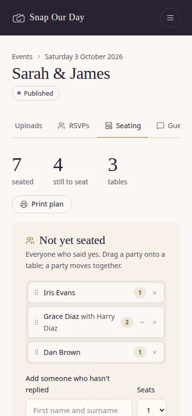 Seat them by dragging